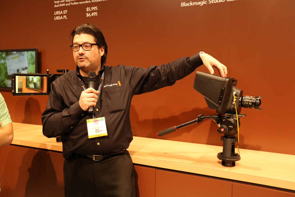 Bob Caniglia, Senior Regional Manager, Eastern North America, breaks down Blackmagic Design’s new Studio Cinema cameras on ICG floor tour