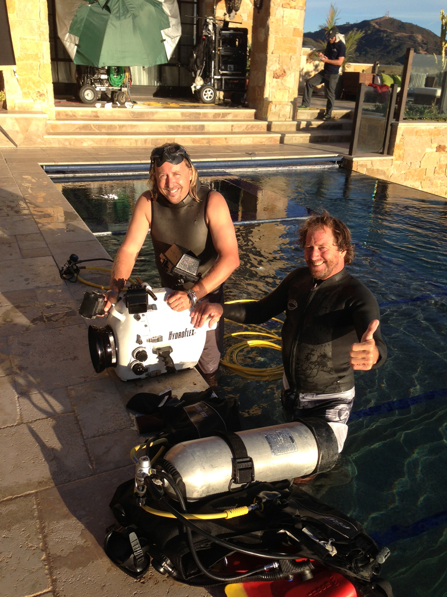 Sonny and Local 600 Underwater Camera Specialist Bobby Settlemire during production of The Hangover 3 / Malibu, CA