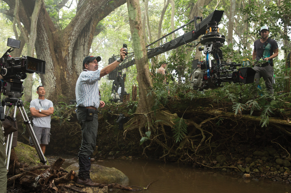 John Schwartzman, ASC getting a light reading on Jurassic World’s Kaui location